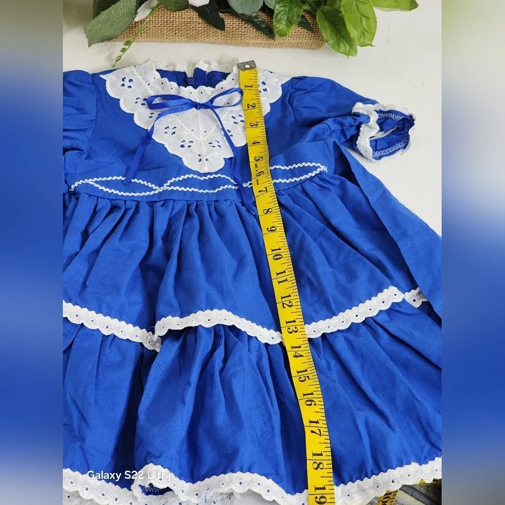 Vintaje Blue Dress with White Lace Trim
